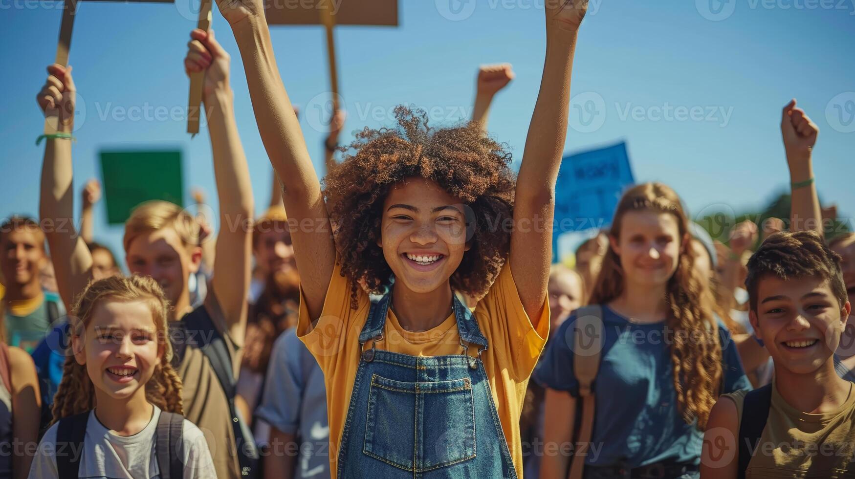 energisch jung Menschen protestieren zum Klima Veränderung beim global Streik Veranstaltung foto