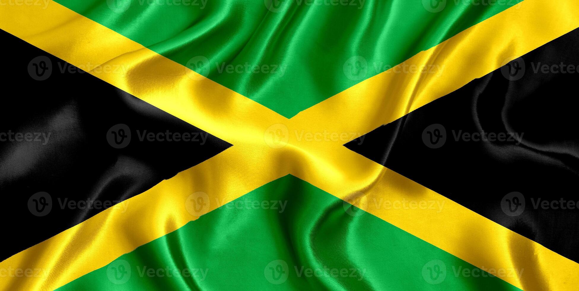 Flagge von Jamaika Seide Nahansicht foto