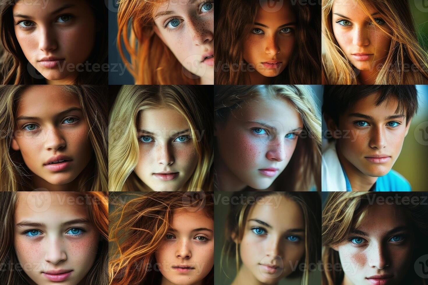ein Collage von frech Jugendliche von alle Über das Welt. foto