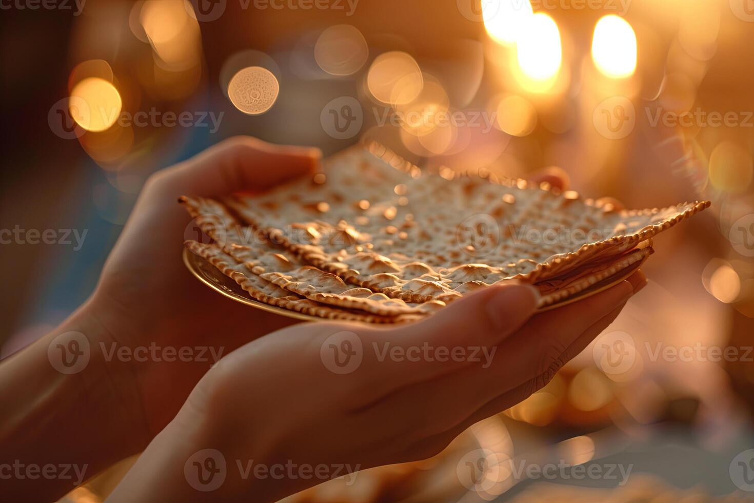 Hände Wiegen Matze im Ehrfurcht, ein Symbol von Pesach Tradition foto