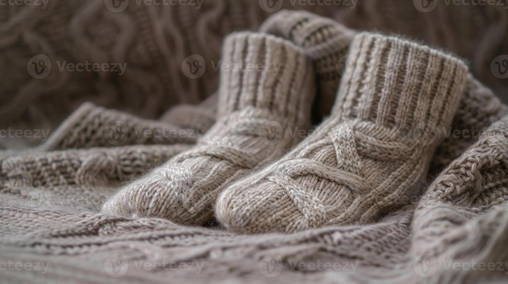 ein Paar von zart Kaschmir Socken handgestrickt mit Liebe hält ein Personen Füße warm auf ein kühl Abend foto