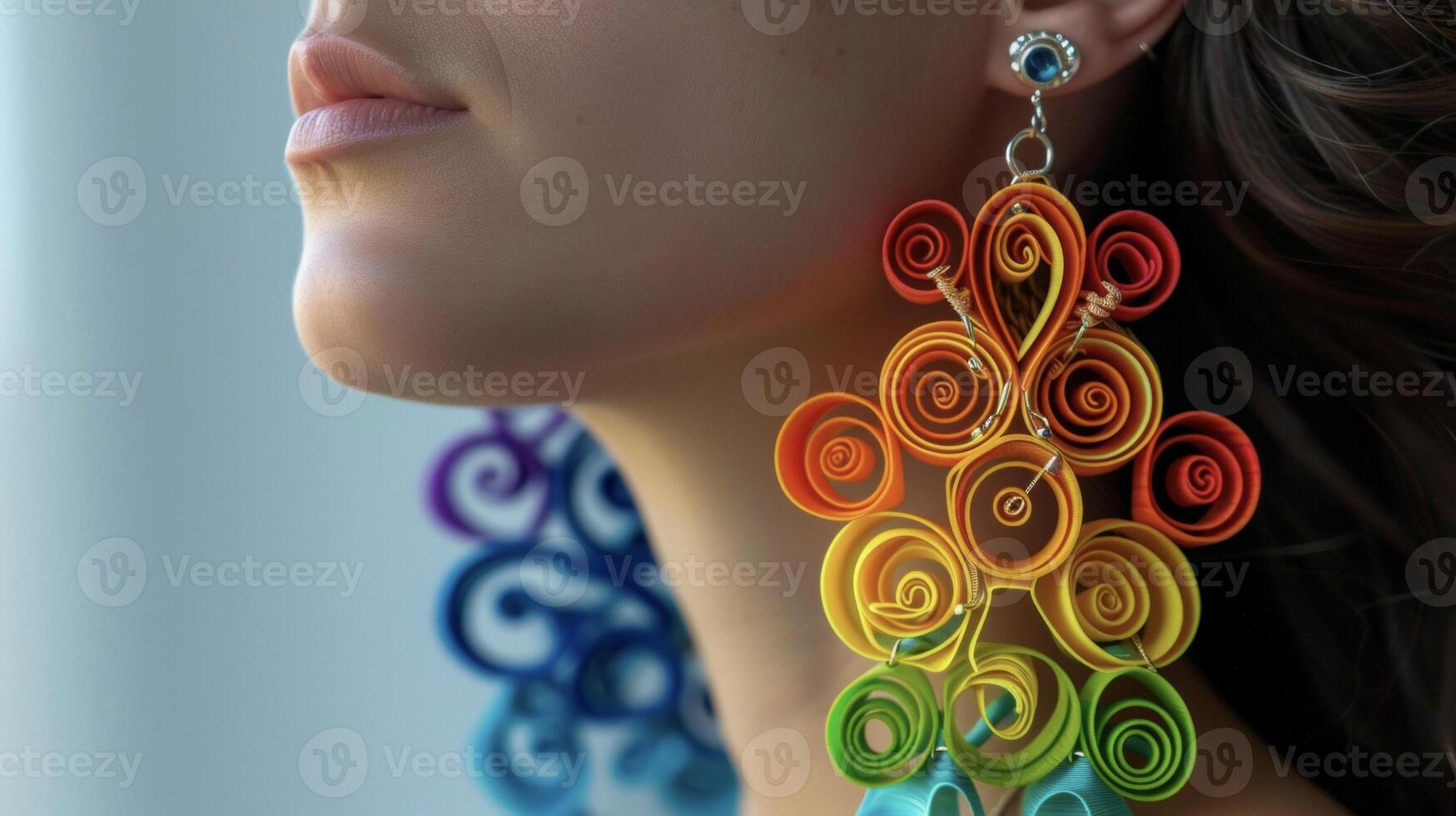 hinzufügen ein Pop von Farbe zu Ihre Outfit mit diese 3d gedruckt Erklärung Ohrringe geschmückt mit hell gefärbt traditionell Muster foto