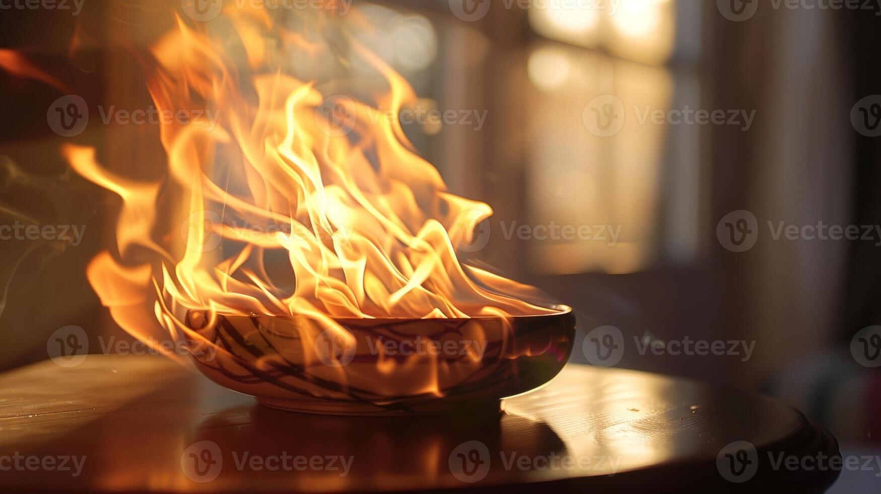 das Flammen tanzen anmutig auf das Bett Tabelle Gießen Schatten auf das Wände. 2d eben Karikatur foto