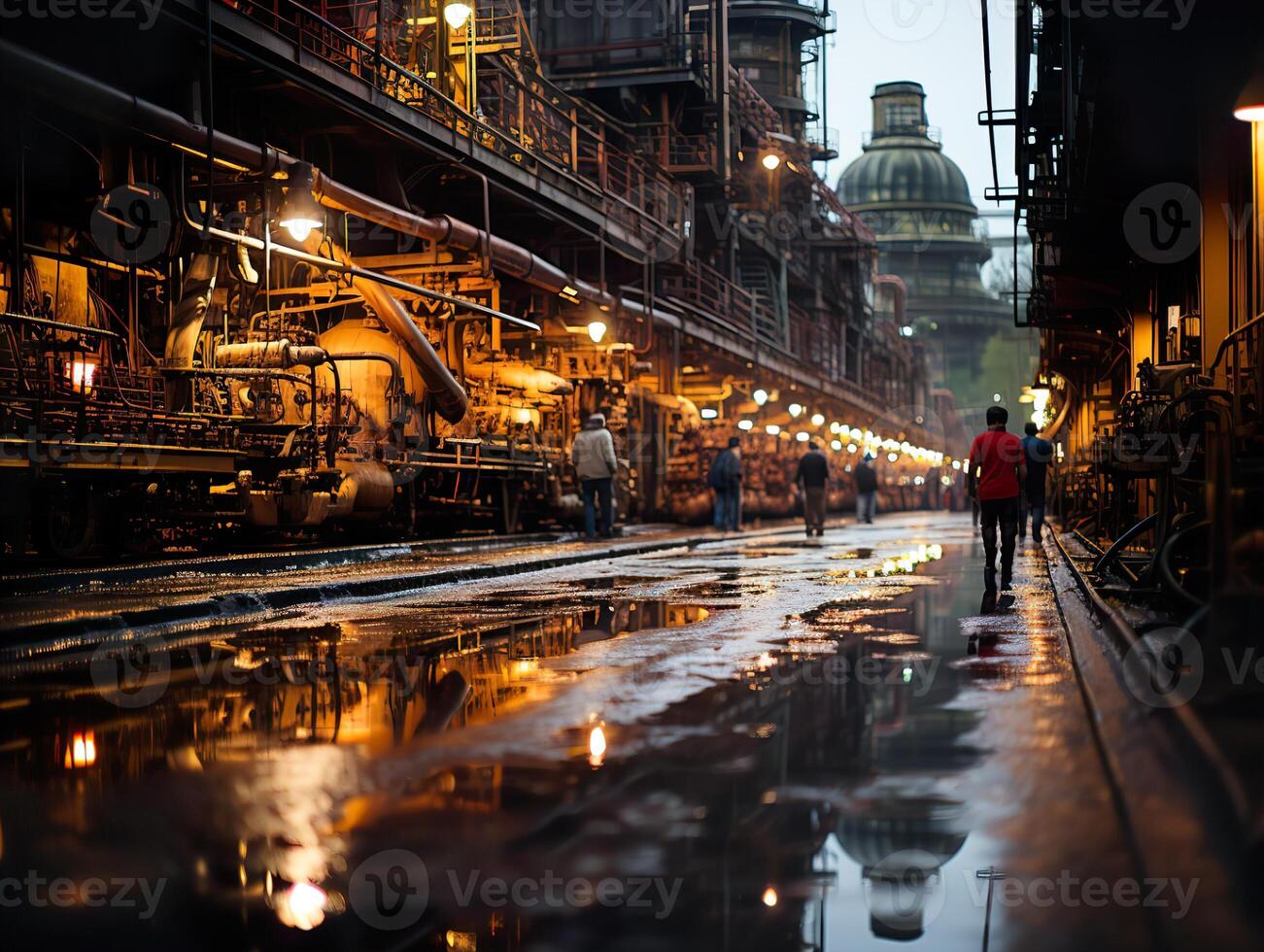 ai generiert Nacht Fabrik Fabrik Rauchen Schornsteine generativ ai foto