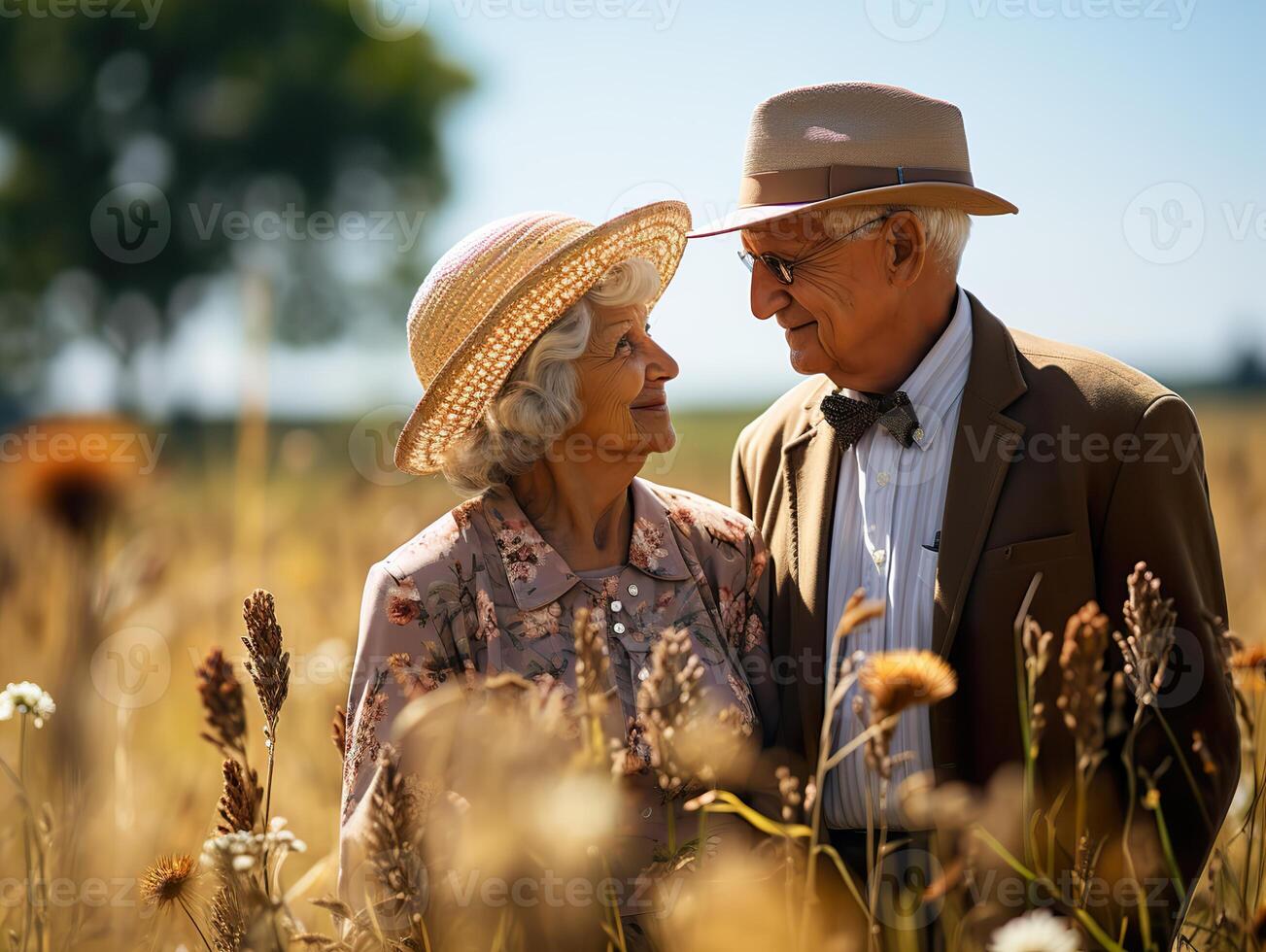 ai generiert Alten Paar im Liebe Gehen im Natur generativ ai foto