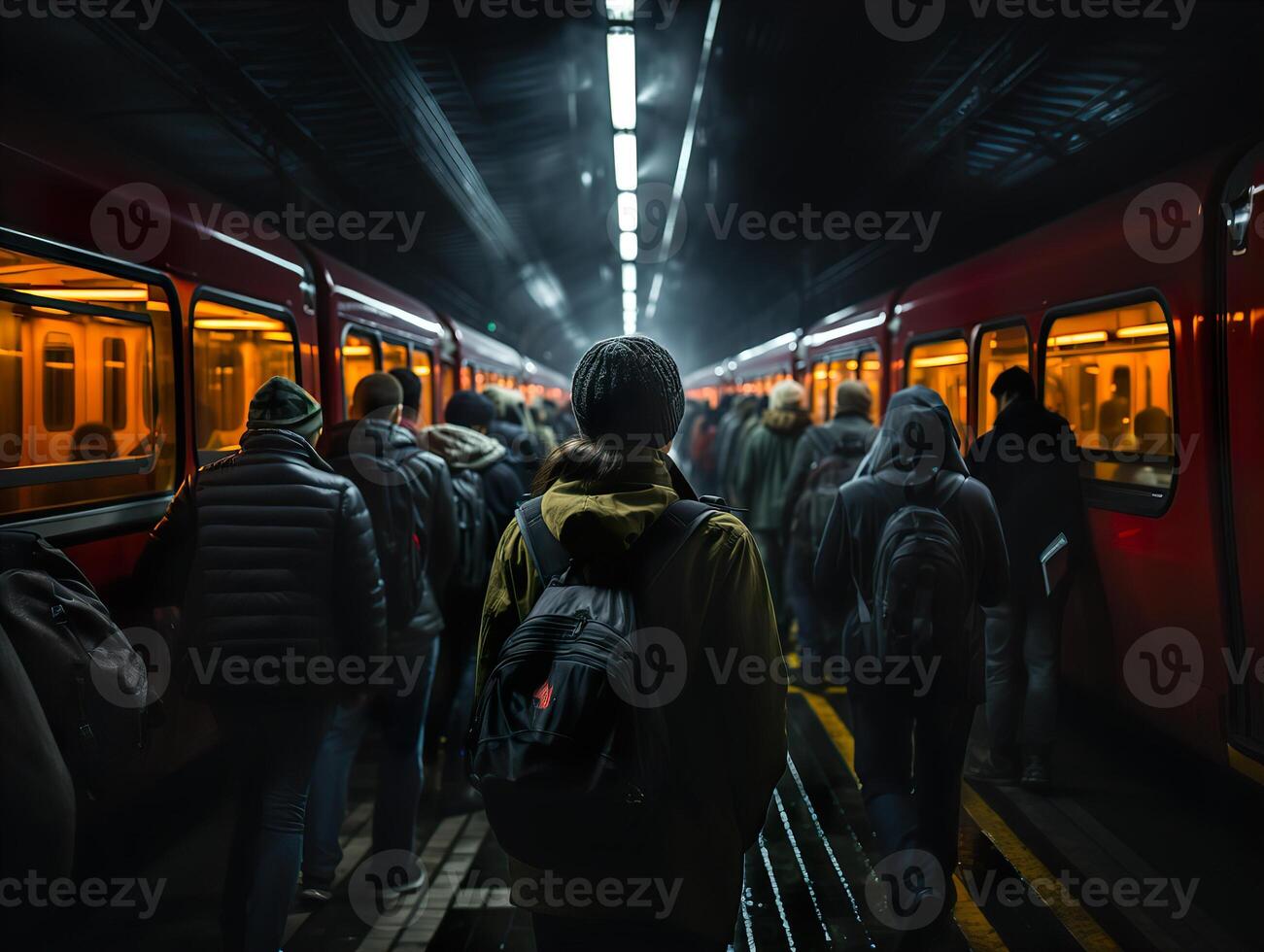 ai generiert fließen von Menschen im das U-Bahn generativ ai foto