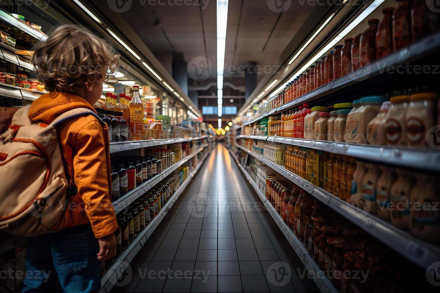 ai generiert Vitrinen mit Produkte im das Supermarkt generativ ai foto