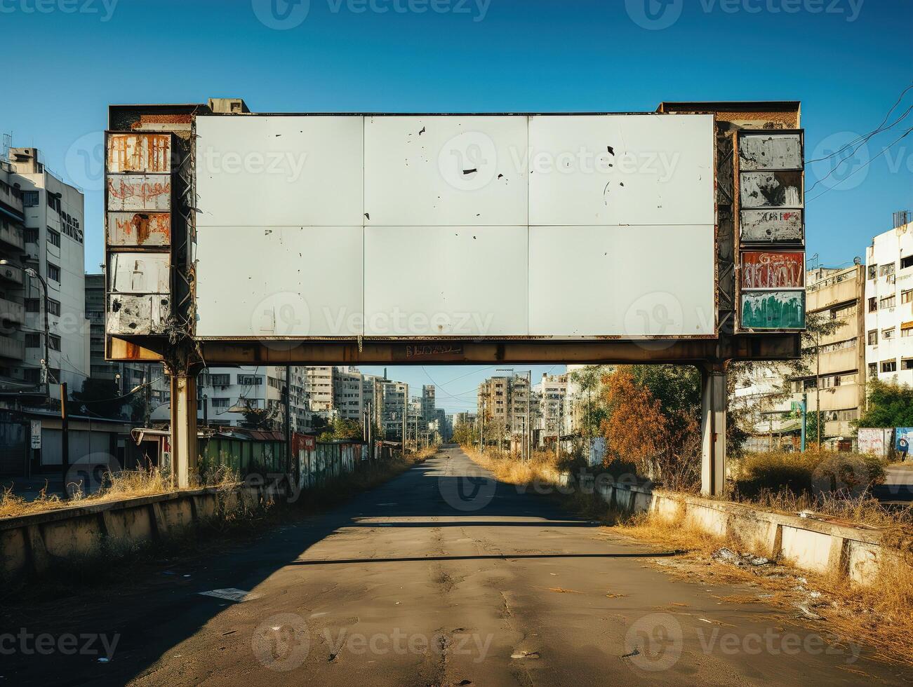 ai generiert leeren schmutzig Werbetafeln im das groß Stadt generativ ai foto