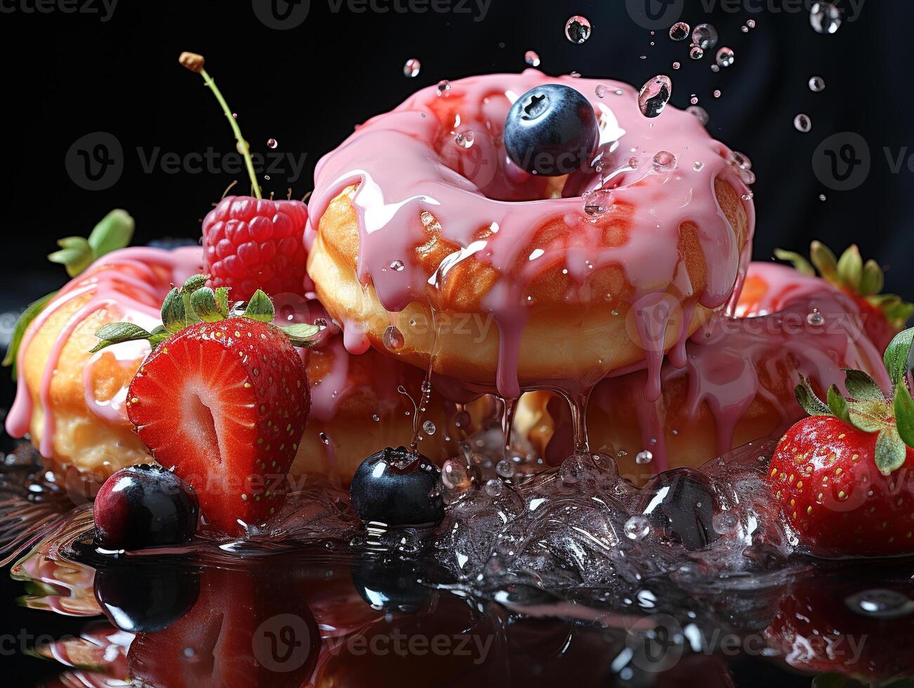 ai generiert köstlich Donuts mit Karamell Beeren generativ ai foto