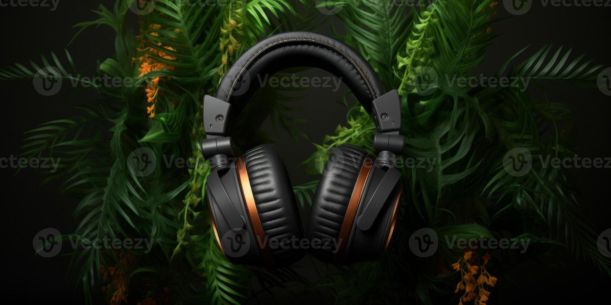 Kopfhörer auf ein Grün Hintergrund foto