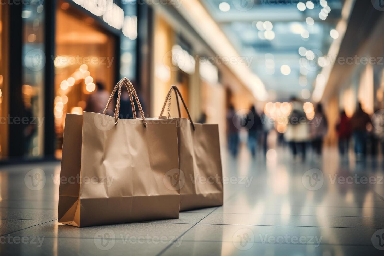 Einkaufen Taschen sind auf das Fußboden im ein Einkaufszentrum foto