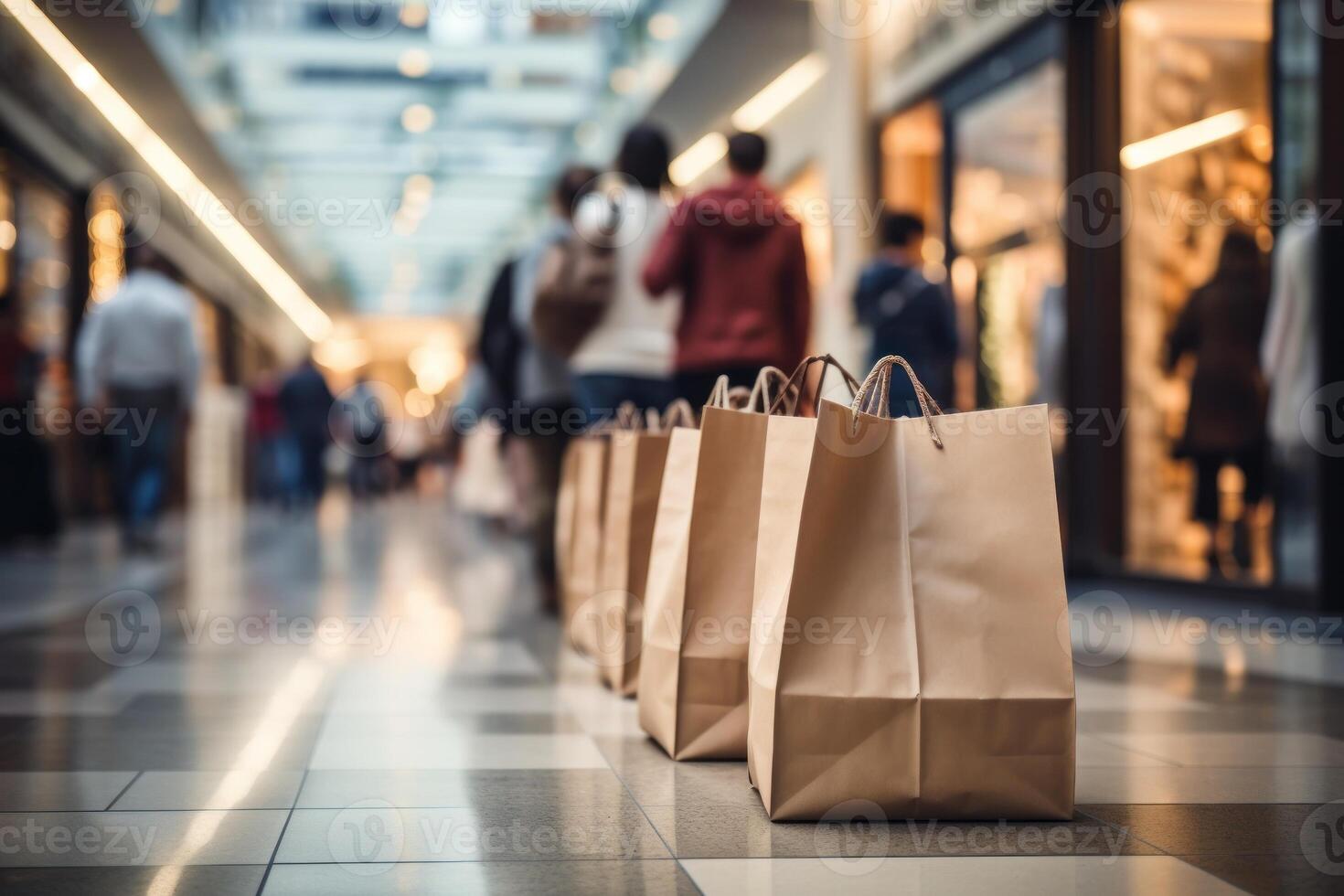 Einkaufen Taschen sind auf das Fußboden im ein Einkaufszentrum foto