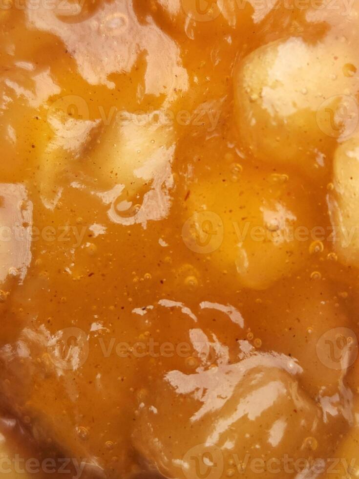 Apfel Marmelade. köstlich Apfel Marmelade. Apfel Sirup. Kochen foto