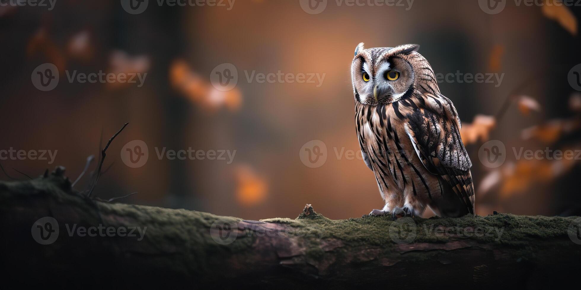 Eule Vogel Sitzung auf ein banch Baum. wil Leben Natur draussen Wald Hintergrund Landschaft Szene foto