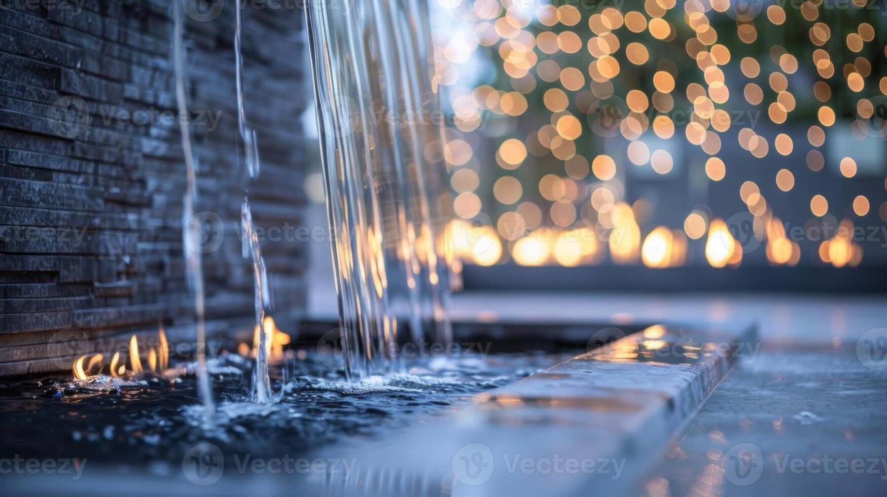 ein minimalistisch Stil Kamin Mischungen einwandfrei mit es ist Umfeld während ein heiter Wasserfall fügt hinzu ein berühren von Ruhe. 2d eben Karikatur foto