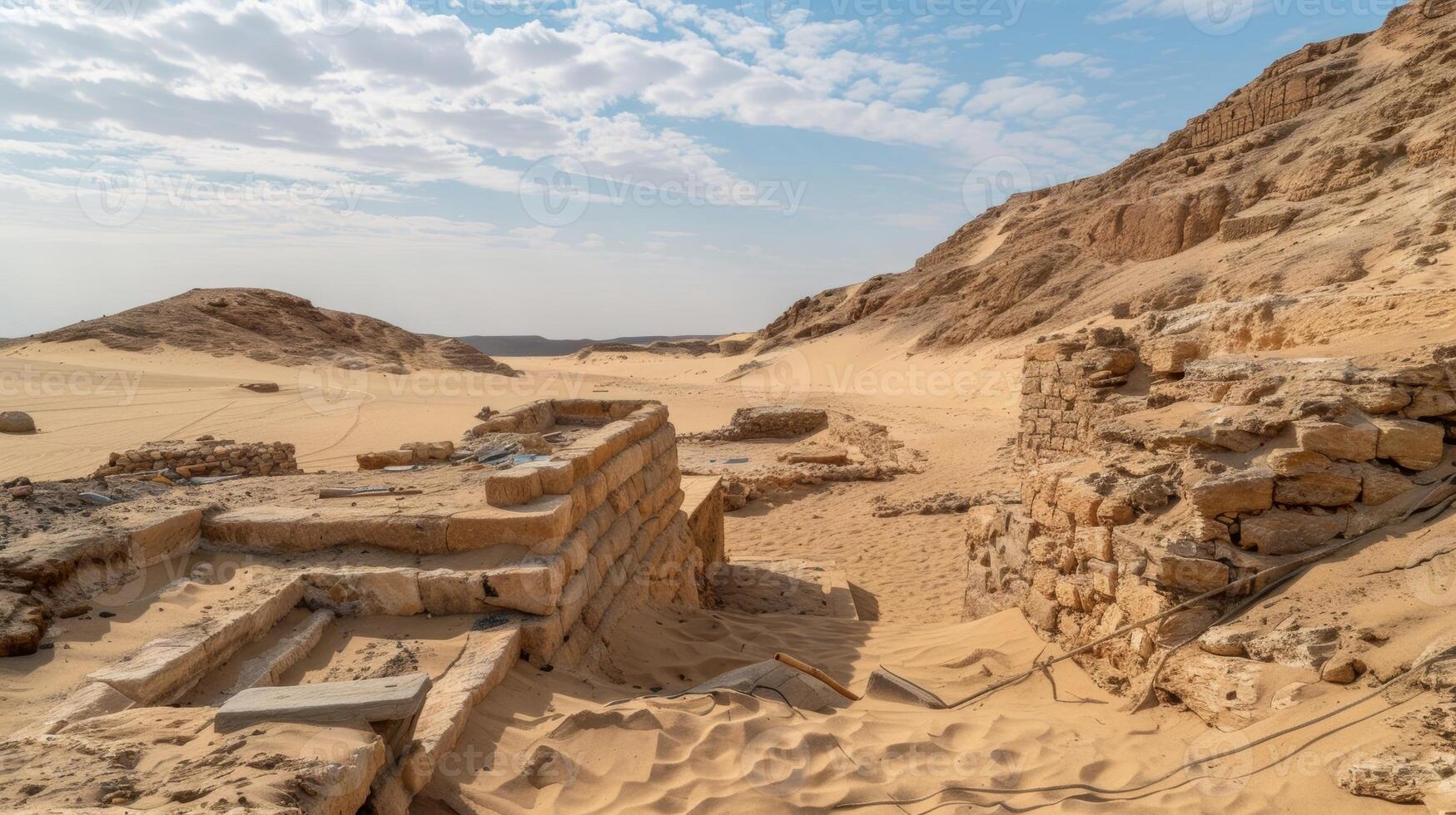 wie das Sand ist entfernt Schicht durch Schicht das Überreste von ein uralt Siedlung sind aufgedeckt vergießen Neu Licht auf das Geschichte von diese Ort foto