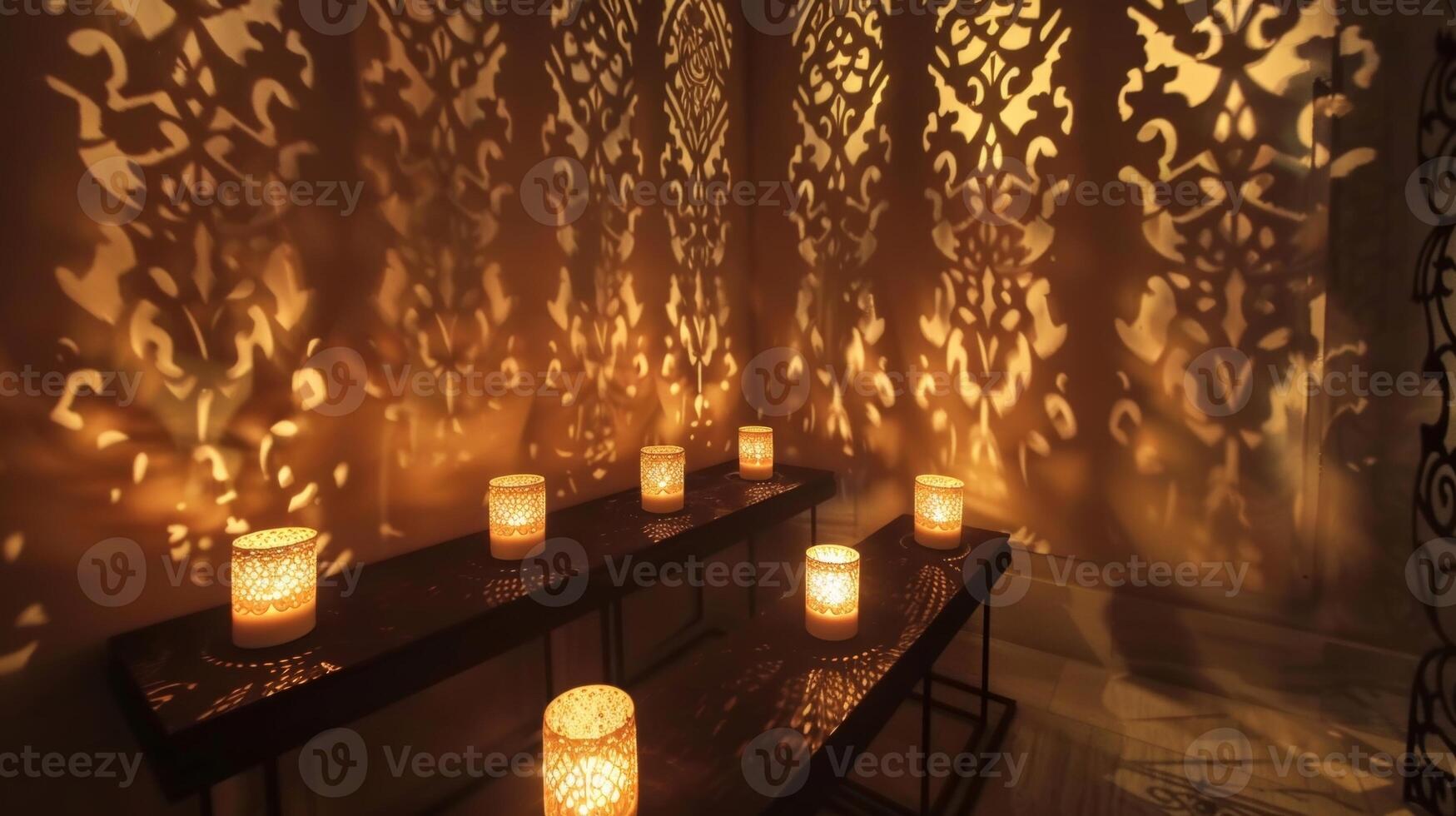 wie das Kerzen brennen Nieder das Zier Kerze Bildschirm wird sogar Mehr faszinierend Gießen Schatten auf das Wände. 2d eben Karikatur foto