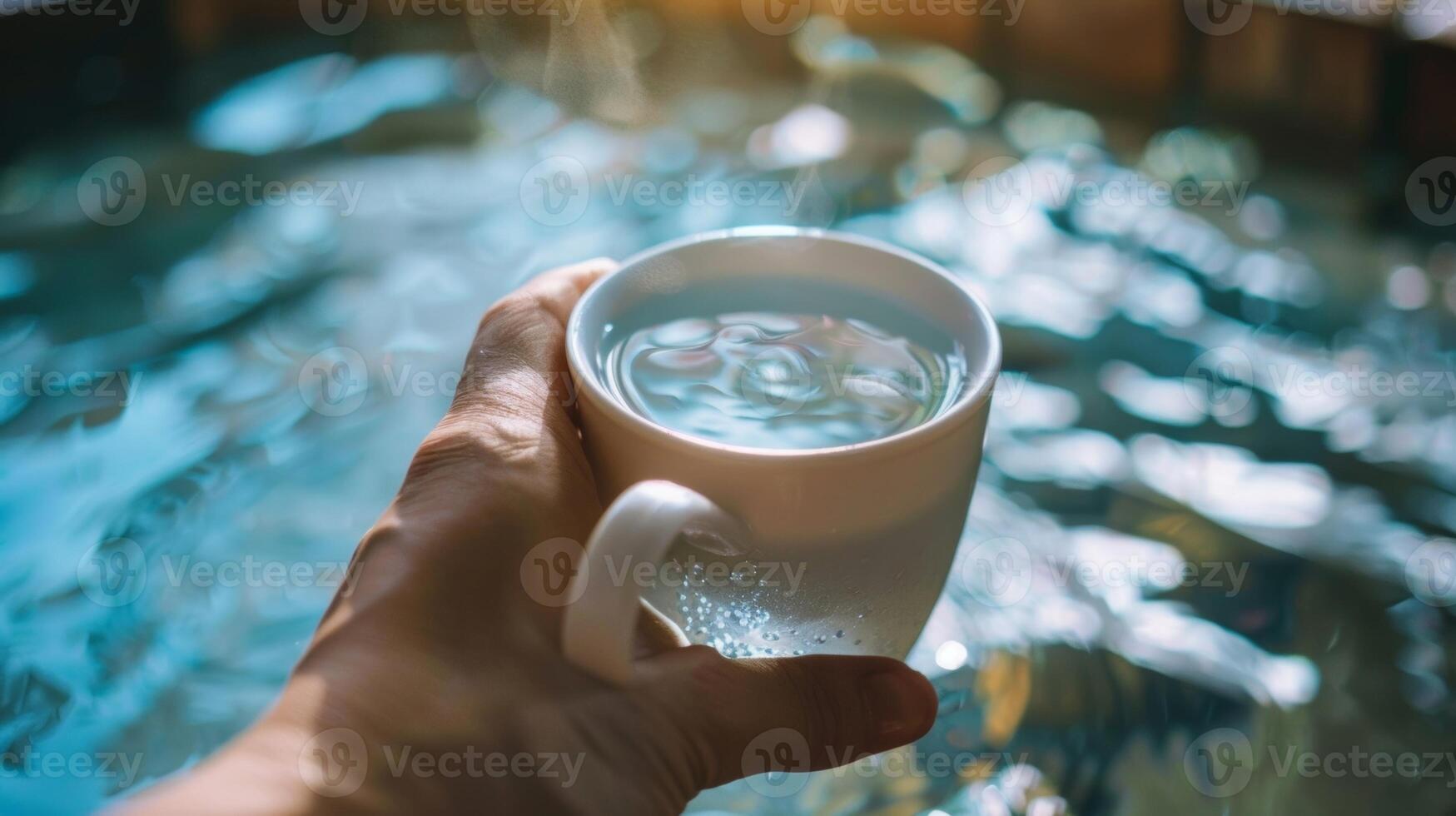 ein Person halten ein Tasse von Wasser im das Sauna bleiben hydratisiert wie Sie verwenden es wie ein bilden von Verwaltung zum ihr chronisch Erkrankung. foto