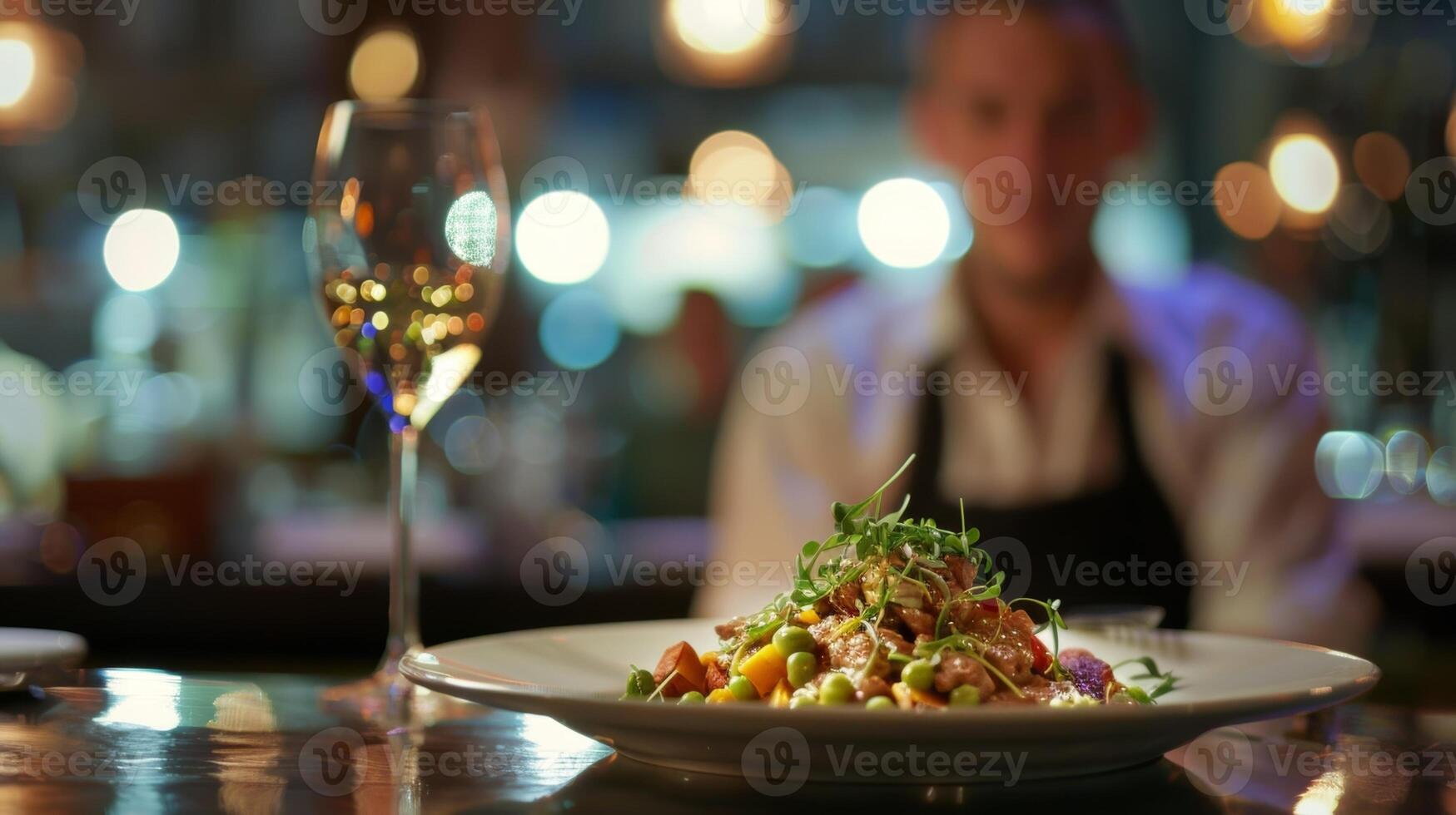 das köstlich Aroma von ein Gourmet Abendessen Sein serviert Wellen durch das Luft Herstellung das Abendessen Theater Erfahrung sogar Mehr verlockend. 2d eben Karikatur foto