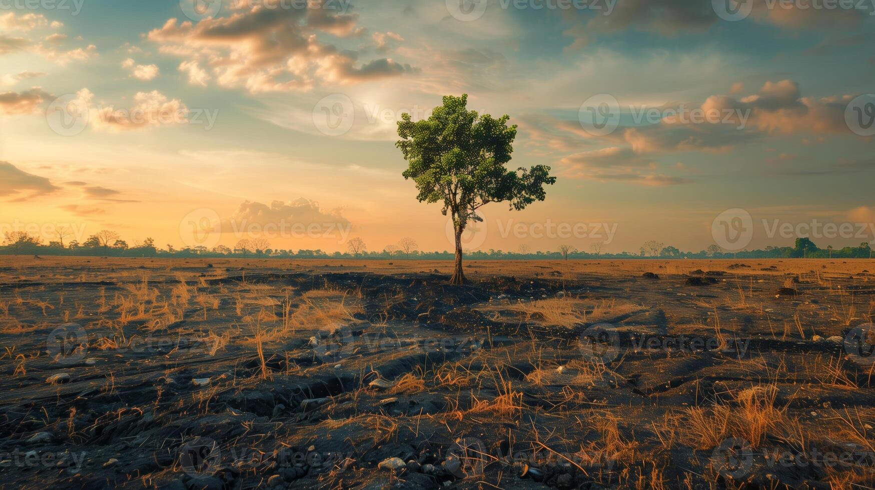 abgeholzt Bereich mit ein Single Baum links Stehen, Umwelt Einschlag foto