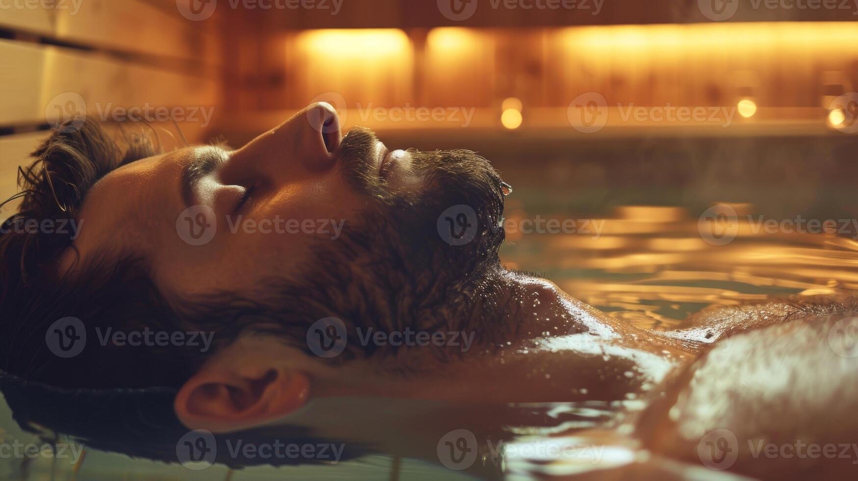 ein Reisender vermieten aus ein lange zufrieden Seufzer wie Sie sinken Tiefer in das Sauna Gefühl ihr Sorgen und ermüden Schmelze weg. foto