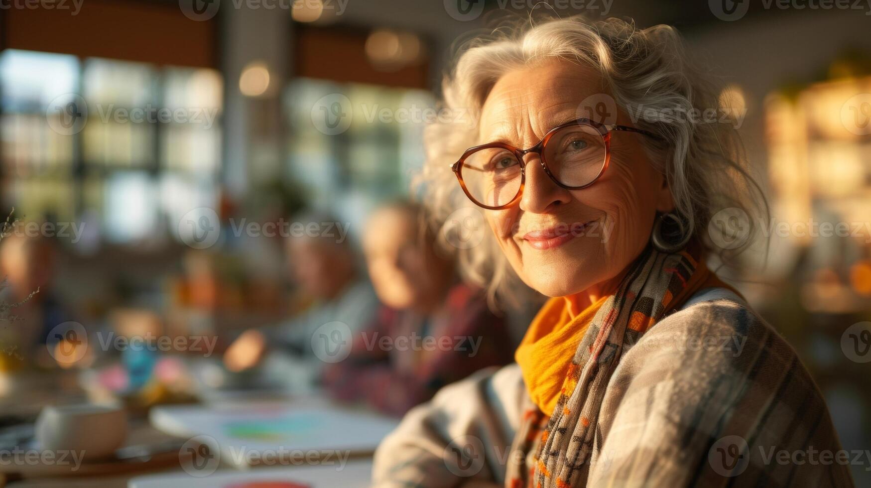 wie das Sonnenlicht Streams durch das Fenster ein Gruppe von Rentner eingetaucht im ein Kunst Therapie Session verwenden ihr Kreativität zu Arbeit durch ihr Emotionen und finden innere Frieden foto