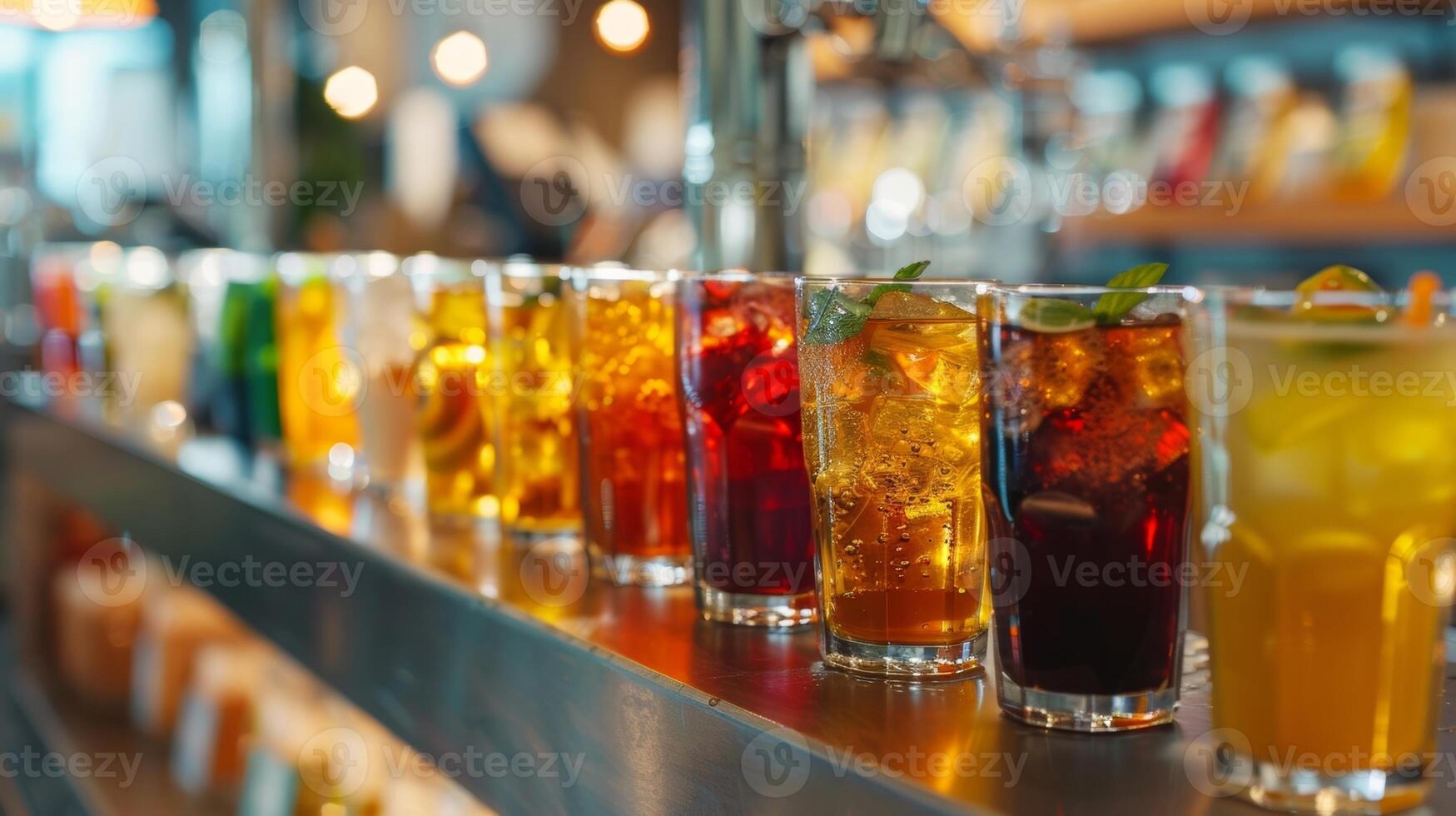 ein erfrischend vereist Tee Bar mit verschiedene Aromen zu wählen von geben Kunden das Chance zu anpassen ihr Koffeinfrei Getränke foto