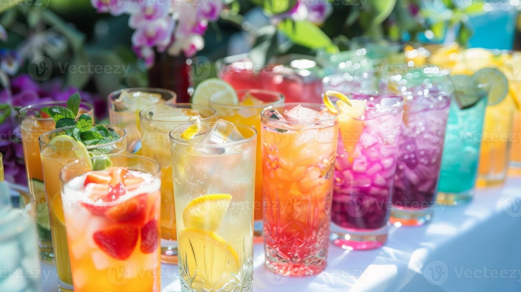 ein Bild von ein Cocktail Bar mit bunt und kreativ nicht alkoholisch Getränke auf Anzeige ermutigend Teilnehmer zu erkunden und genießen Neu Optionen foto