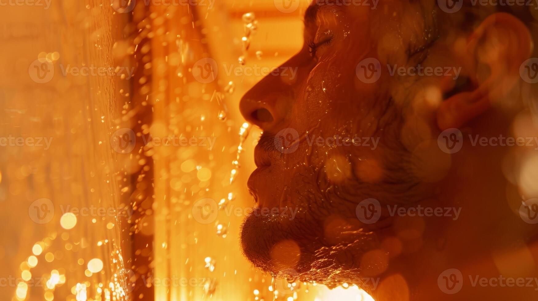 ein Nahansicht von ein Personen Haut gespült von das Hitze von das Sauna. foto