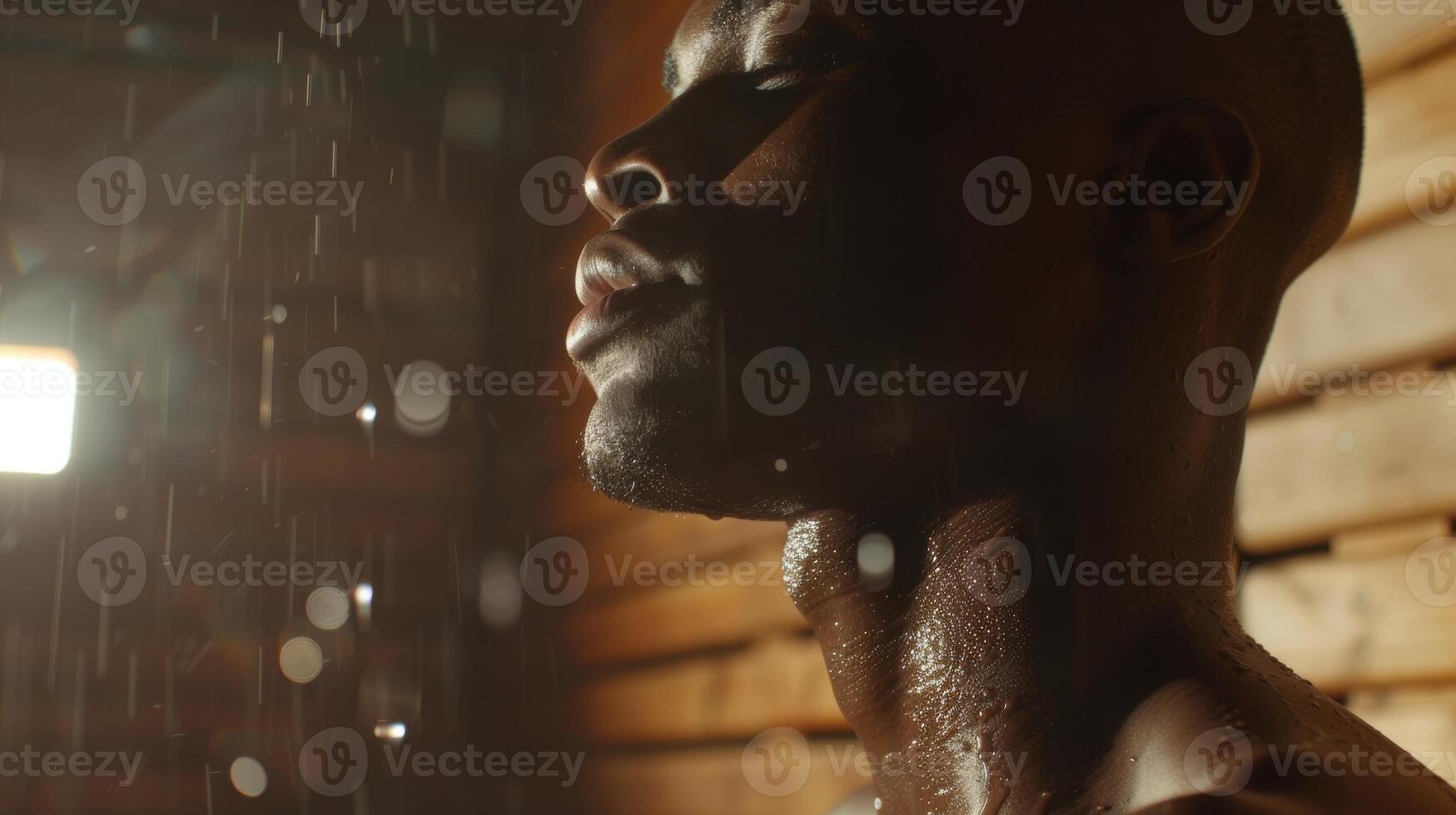 das Athlet genießt ein friedlich Moment im das Sauna meditieren und visualisieren ihr Nächster groß gewinnen. foto