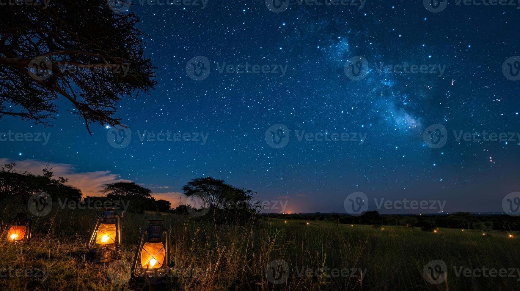 Sitzung ein das Kerzenlicht Laternen das Sterne über scheinen zu le sogar heller gegen das dunkel Nacht Himmel. 2d eben Karikatur foto