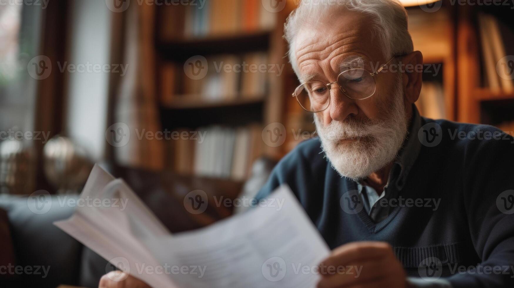 ein Alten Mann Bewertungen wichtig Unterlagen mit seine Anwalt vorsichtig in Anbetracht das Beste Optionen zum seine Nachlass foto