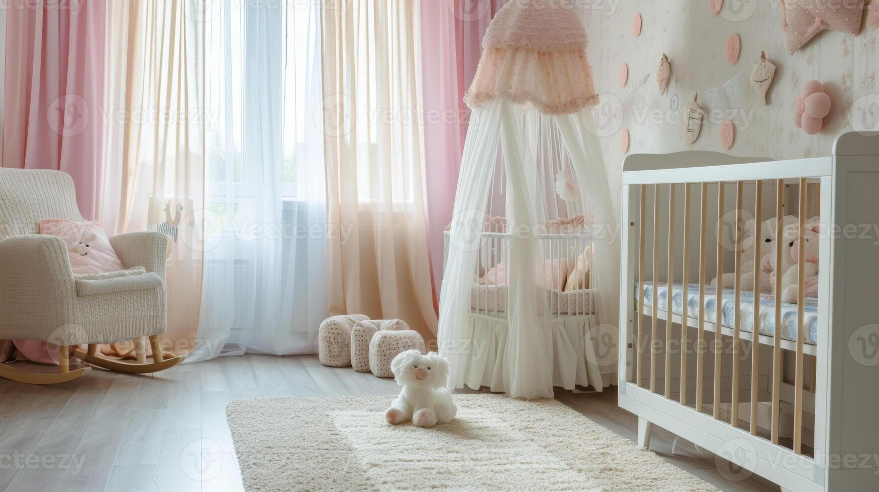 geben Ihre Baby ein friedlich Kindergarten zu Schlaf im durch Schalldämmung das Wände und Fenster. genießen jene kostbar Momente ohne besorgniserregend Über Haushalt Geräusche aufwachen oben Ihre littl foto