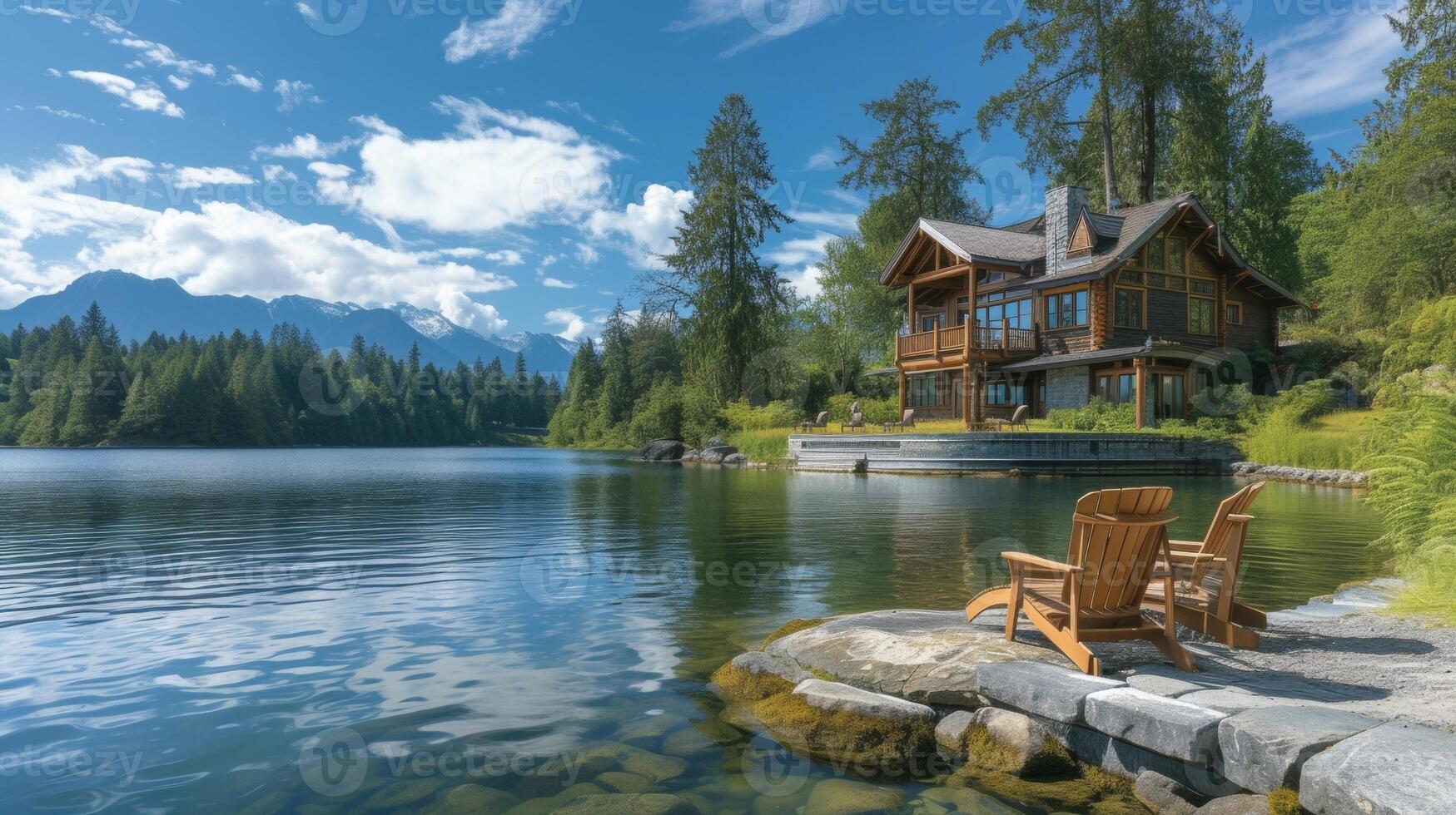 ein still Seeufer Pensionierung Paradies wo Zeit scheint zu schleppend Nieder und das Sorgen von das Welt können Sein links hinter foto