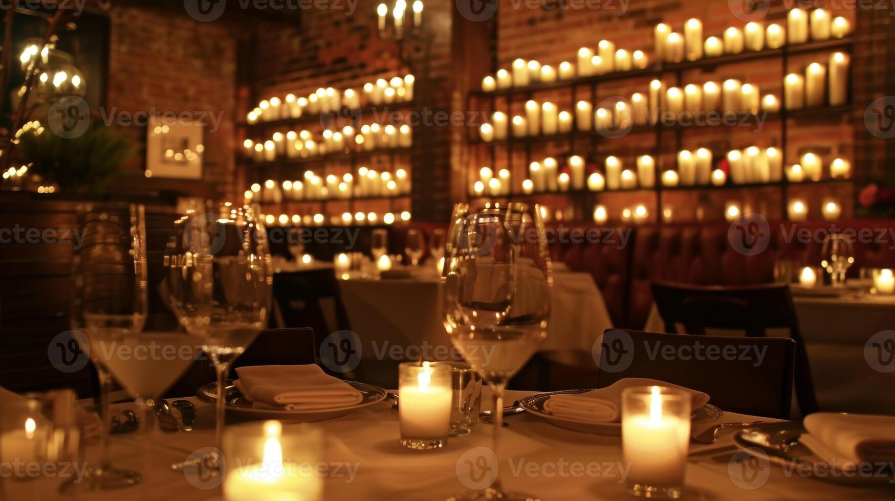 das Votiv- Kerze Mauer dient wie ein atemberaubend Hintergrund zum das romantisch Abendessen Einstellung. 2d eben Karikatur foto