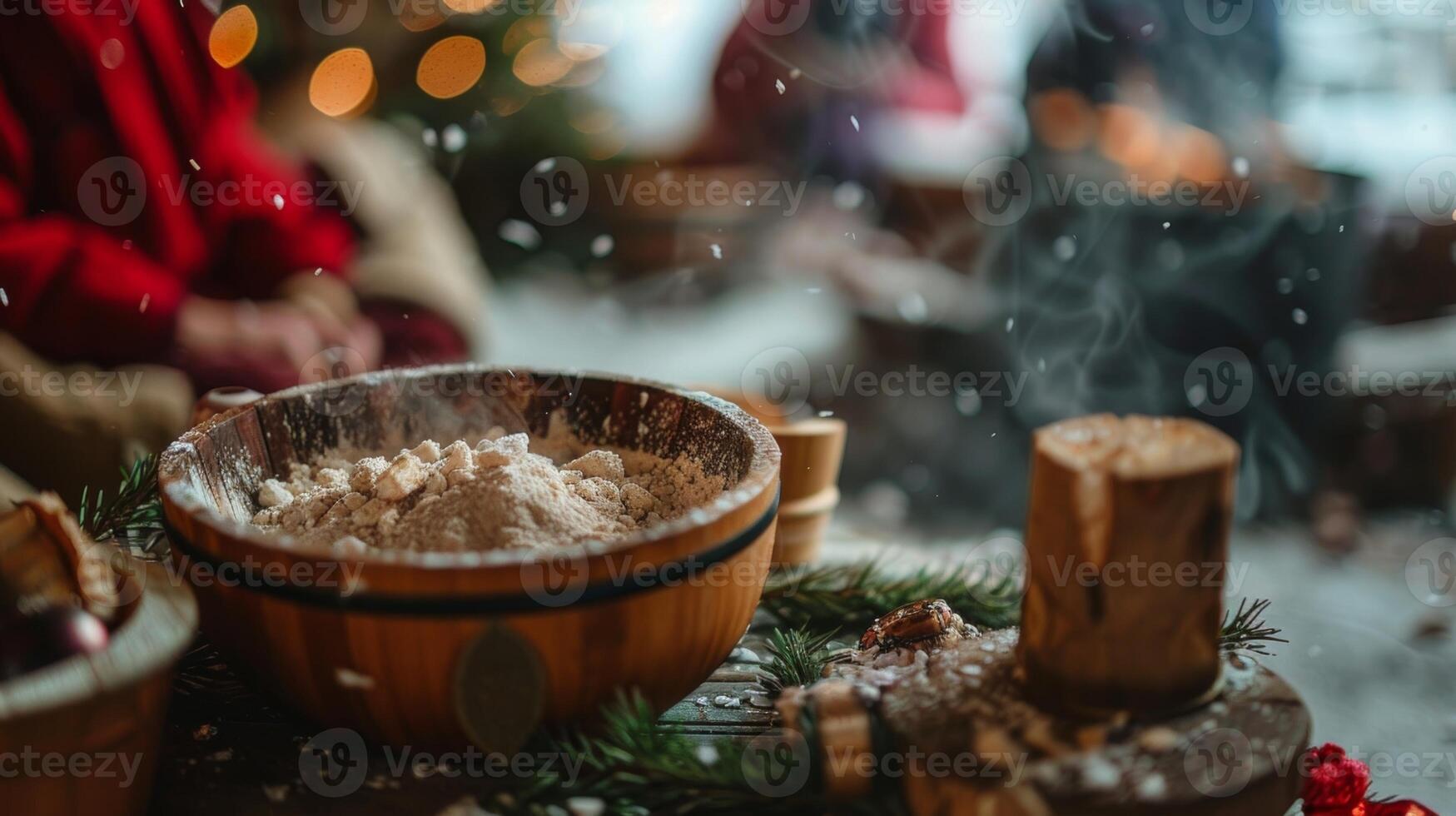 ein Gemeinschaft Kommen zusammen zum ein multikulturell Sauna Tag feiern verschiedene Urlaub Traditionen und Zoll. foto