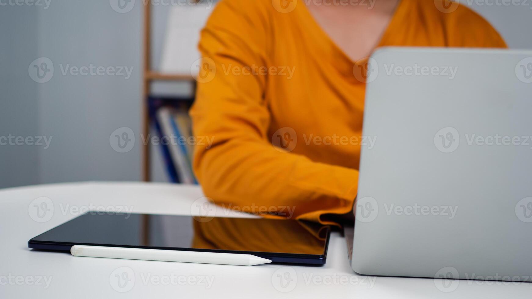 Geschäft Frau Unternehmer Arbeiten im Büro und Arbeiten geben Rat zu Kunden mit das System Computer im Büro und zur Verfügung stellen Information Dienstleistungen zu Kunden, Geschäft Technologien Konzept. foto