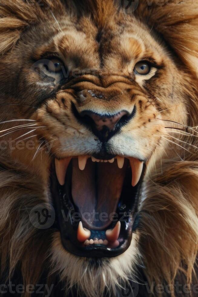 ein Löwe brüllend mit es ist Mund öffnen foto