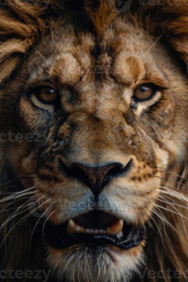ein schließen oben von ein Löwen Gesicht foto