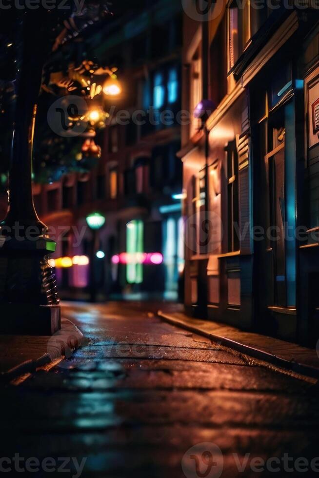 ein verschwommen Bild von ein Straße beim Nacht foto