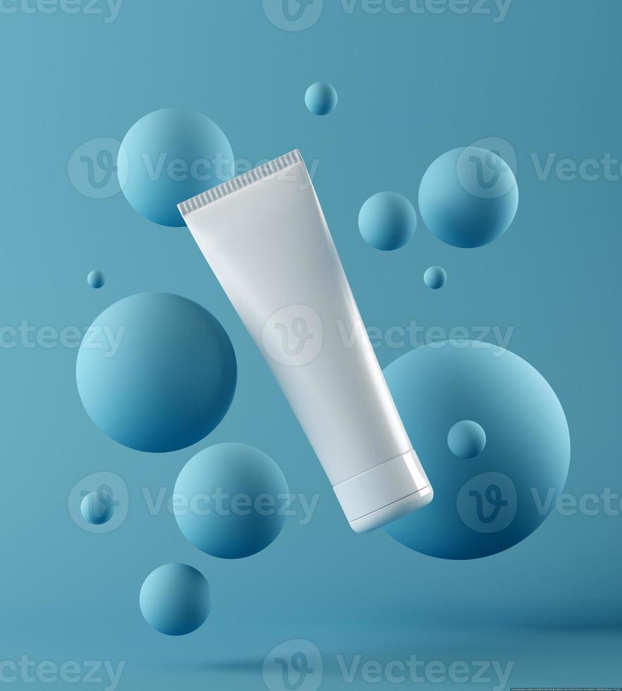 Design von Naturkosmetikcreme, Serum, Hautpflege-Blankoflaschenverpackung. Bio-Bio-Produkt. Präsentationsvorlage. abstrakter Hintergrund. 3D-Darstellung foto