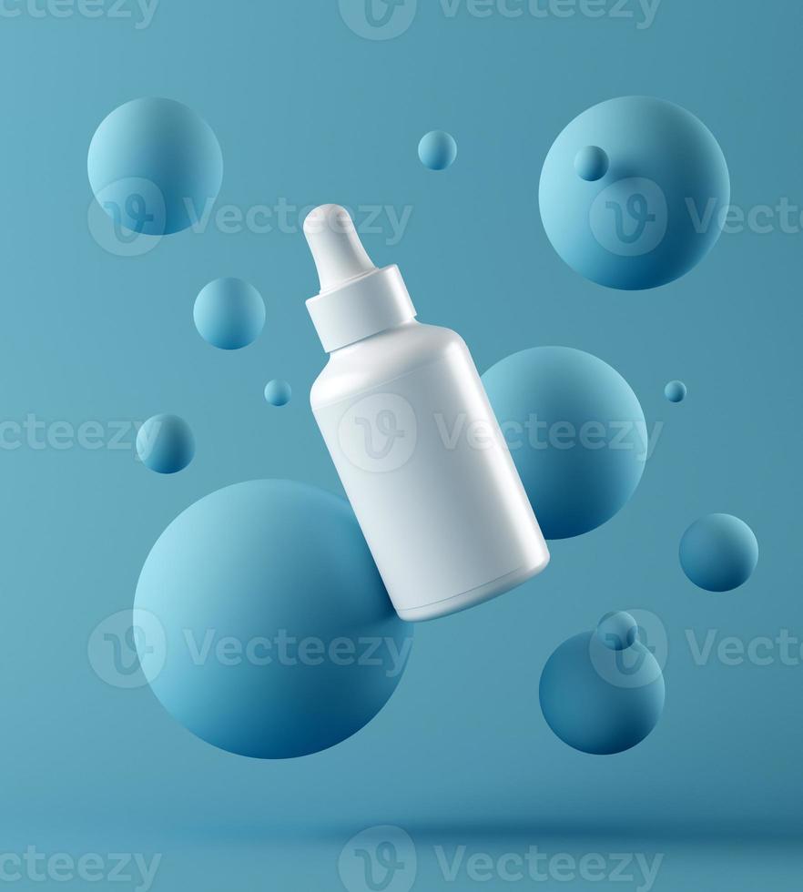 Design von Naturkosmetikcreme, Serum, Hautpflege-Blankoflaschenverpackung. Bio-Bio-Produkt. Präsentationsvorlage. abstrakter Hintergrund. 3D-Darstellung foto