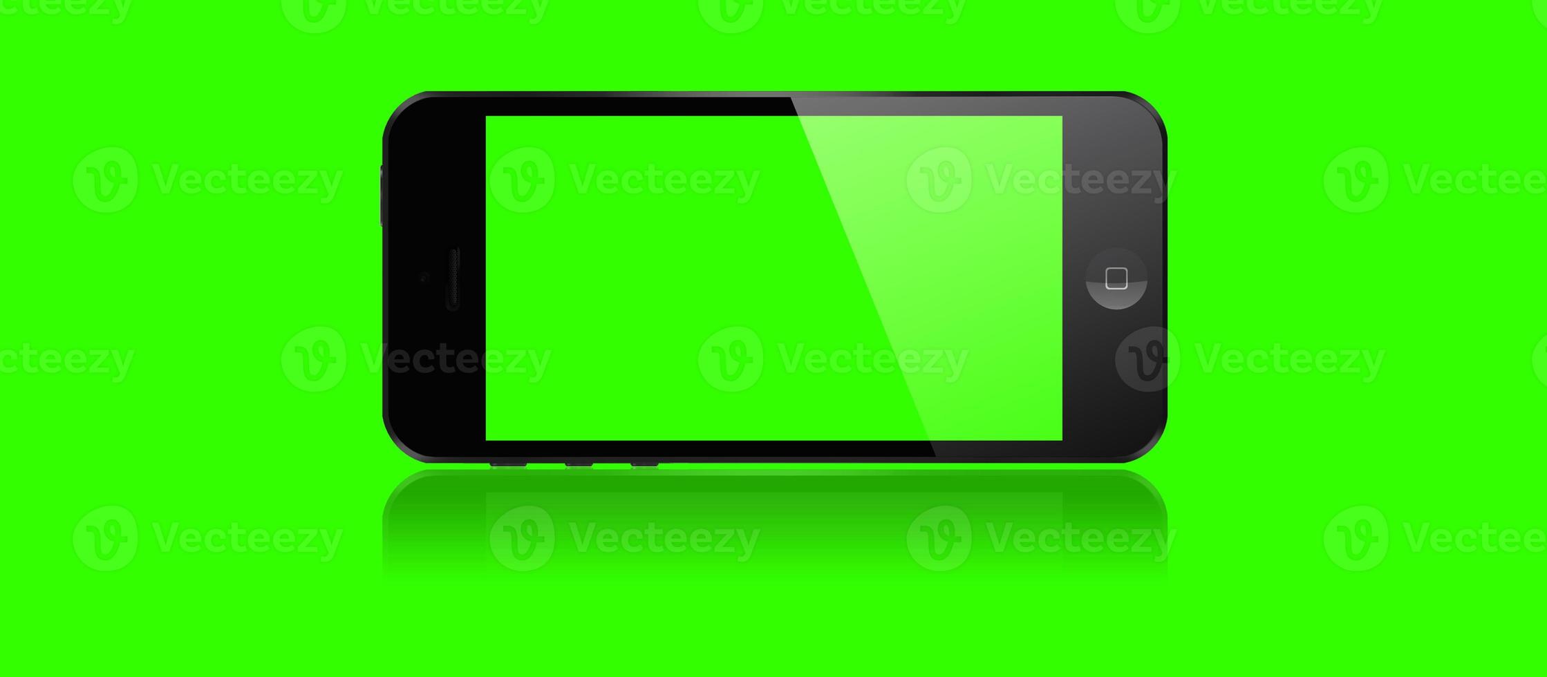 Mockup-Bild von 3D-Rendering weißen Tablet-PC oder Smartphone mit leerem grünem Bildschirm auf grünem Hintergrund. fit für die Verwendung von Design-Elementen. foto