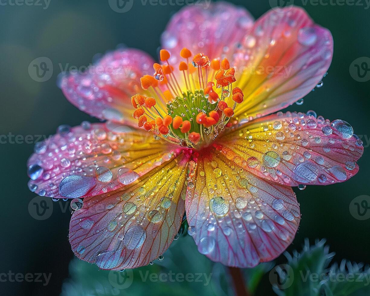 frisch Tau auf ein bunt Garten Blume foto