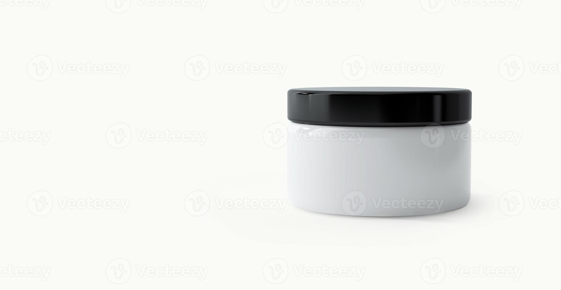 Kosmetikmodellvorlage auf weißem Hintergrund. Kunststoffbehälter für Kosmetikprodukte. Tube, Sahnetopf, Beauty-Produkte auf weißem Hintergrund. 3D-Rendering. foto