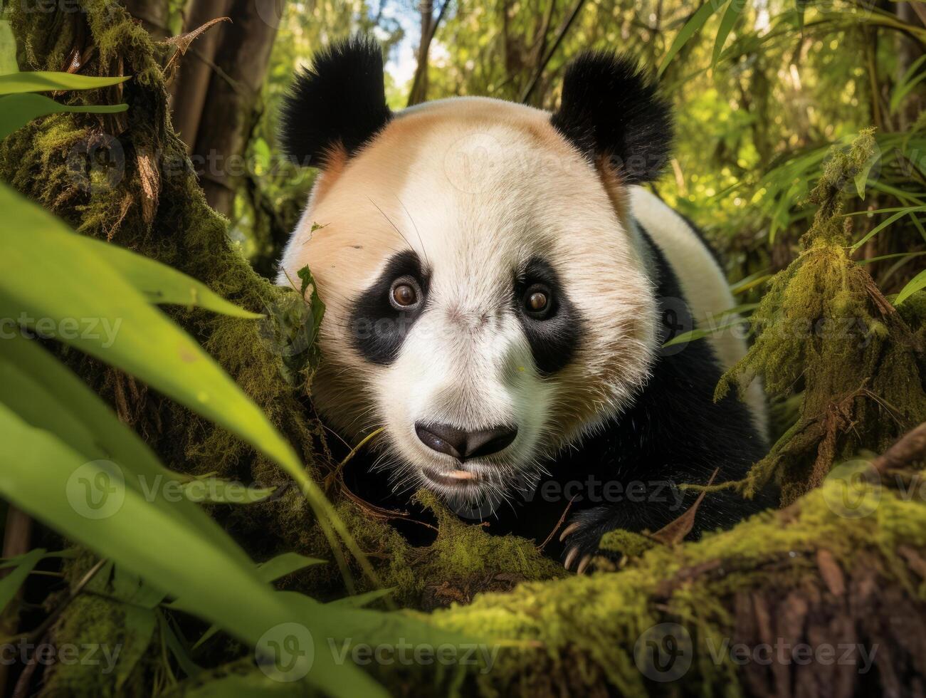 Panda entstehenden von dicht Bambus Dickicht foto