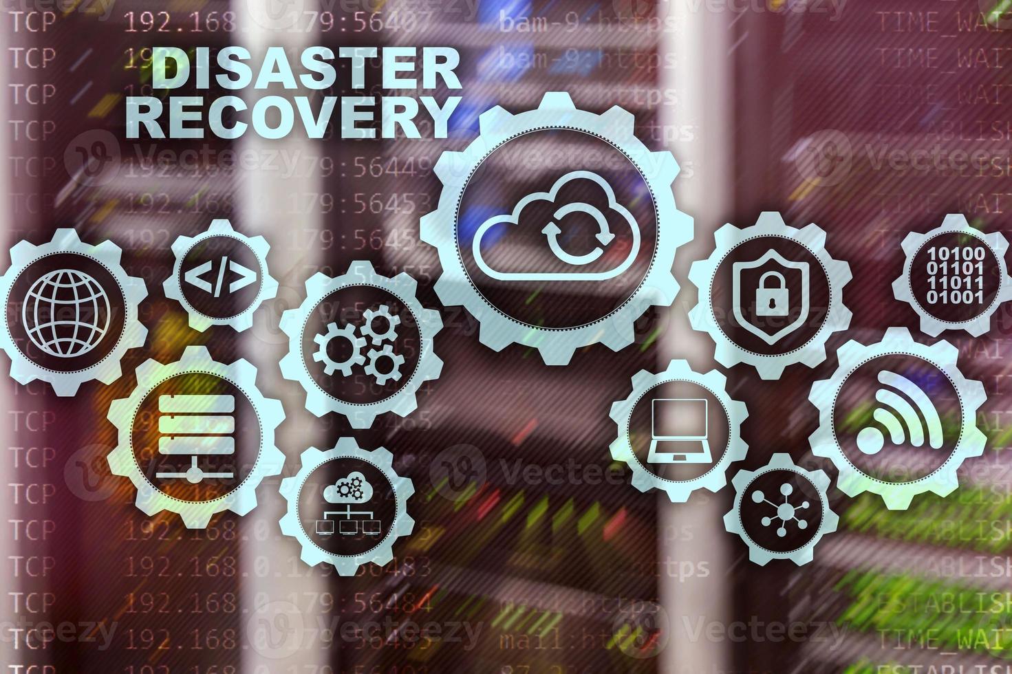 Big-Data-Disaster-Recovery-Konzept. Backup-Plan. Schutz vor Datenverlust auf einem virtuellen Bildschirm foto