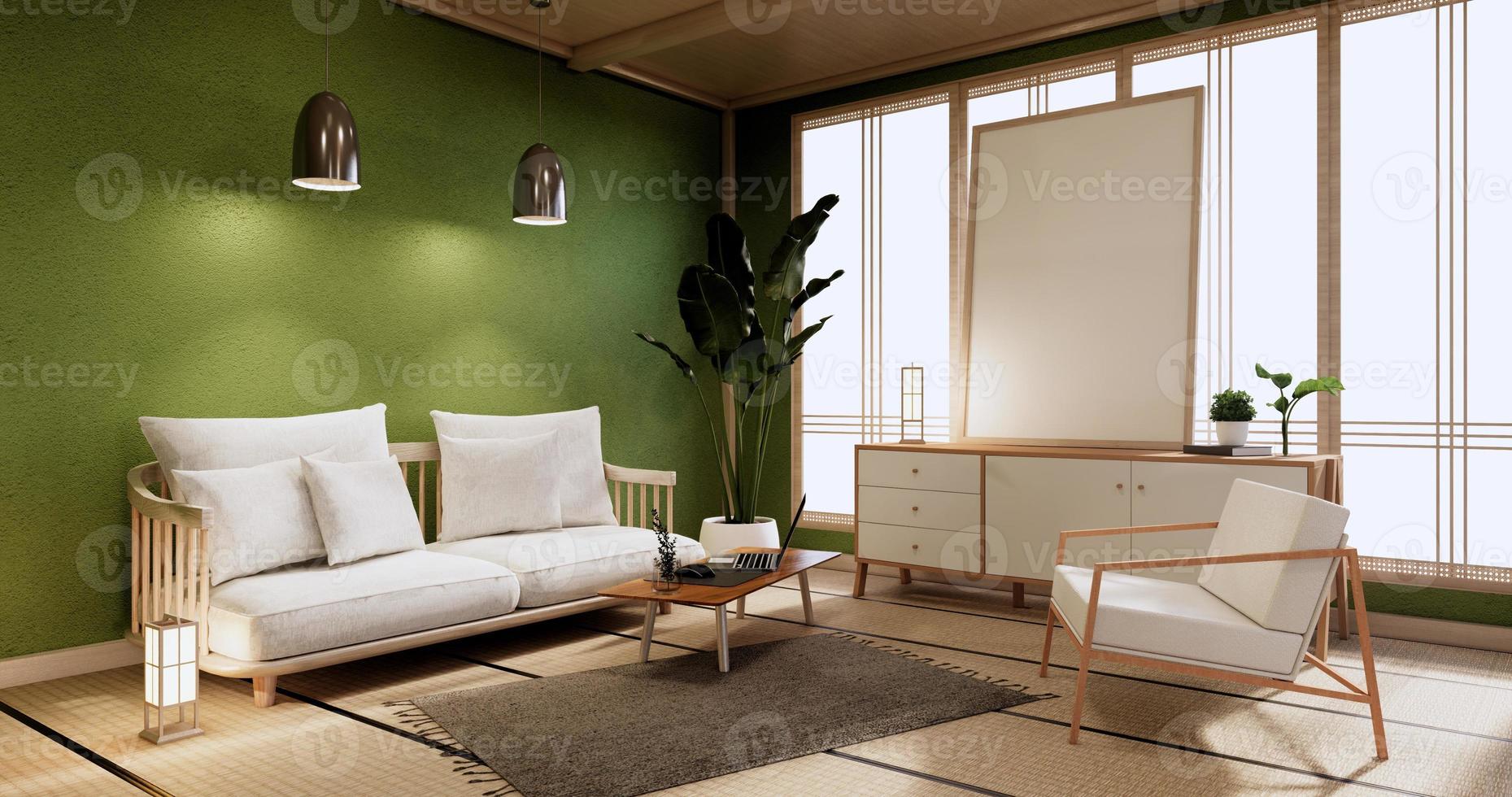 minimales grünes Wohnzimmer. 3D-Rendering foto