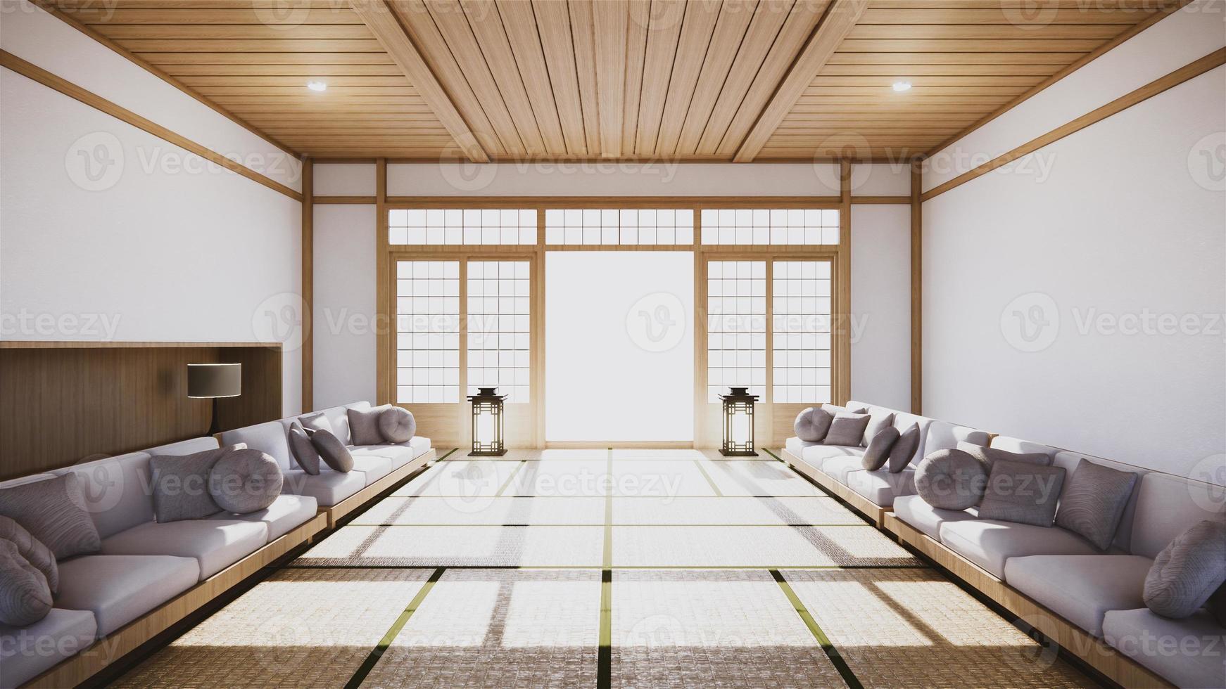 Sofa im japanischen Stil auf Raum Japan und der weiße Hintergrund bietet ein Fenster zum Bearbeiten. 3D-Rendering foto