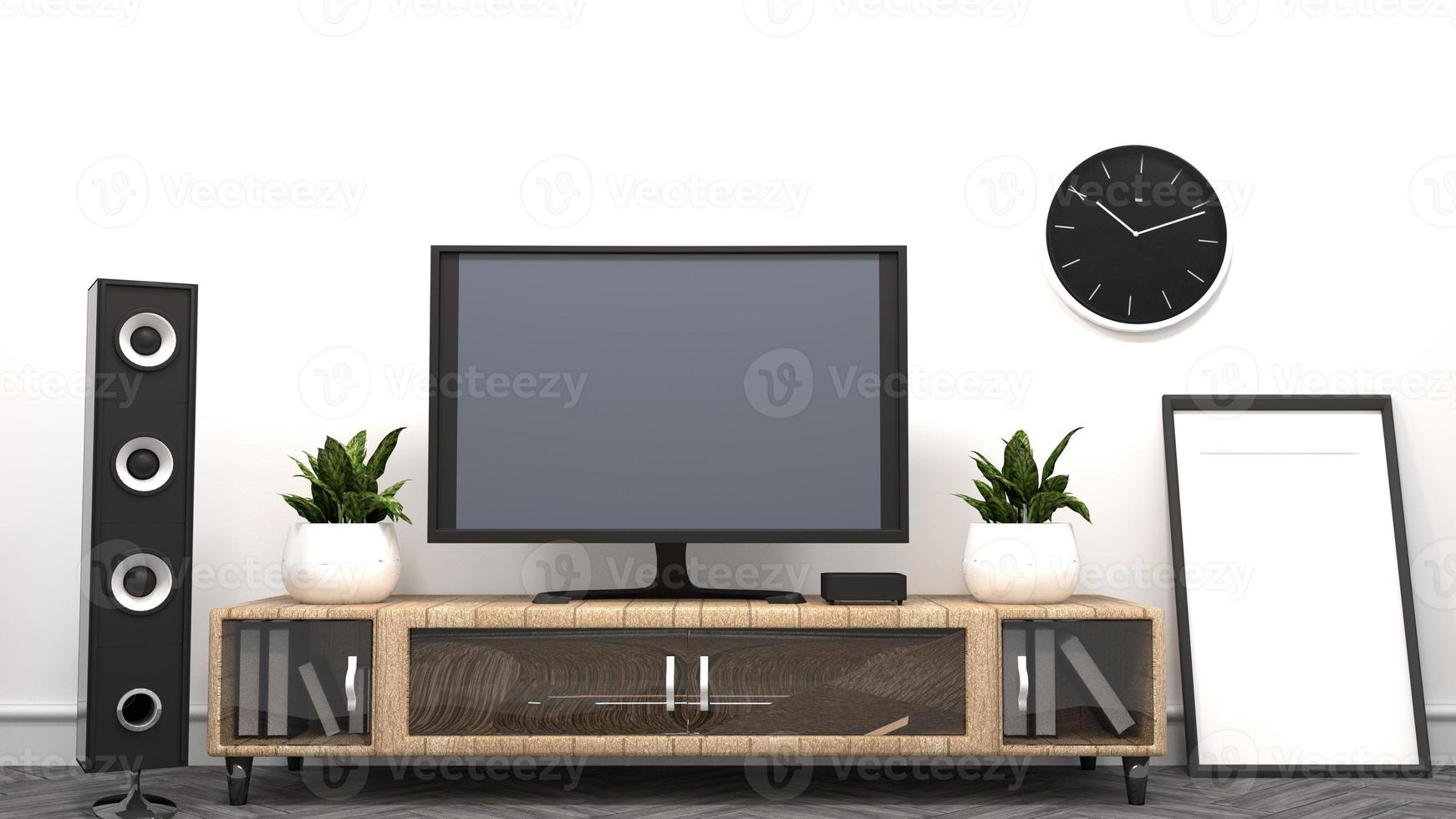 tv - wohnzimmer - leerer raum moderner stil. 3D-Rendering foto